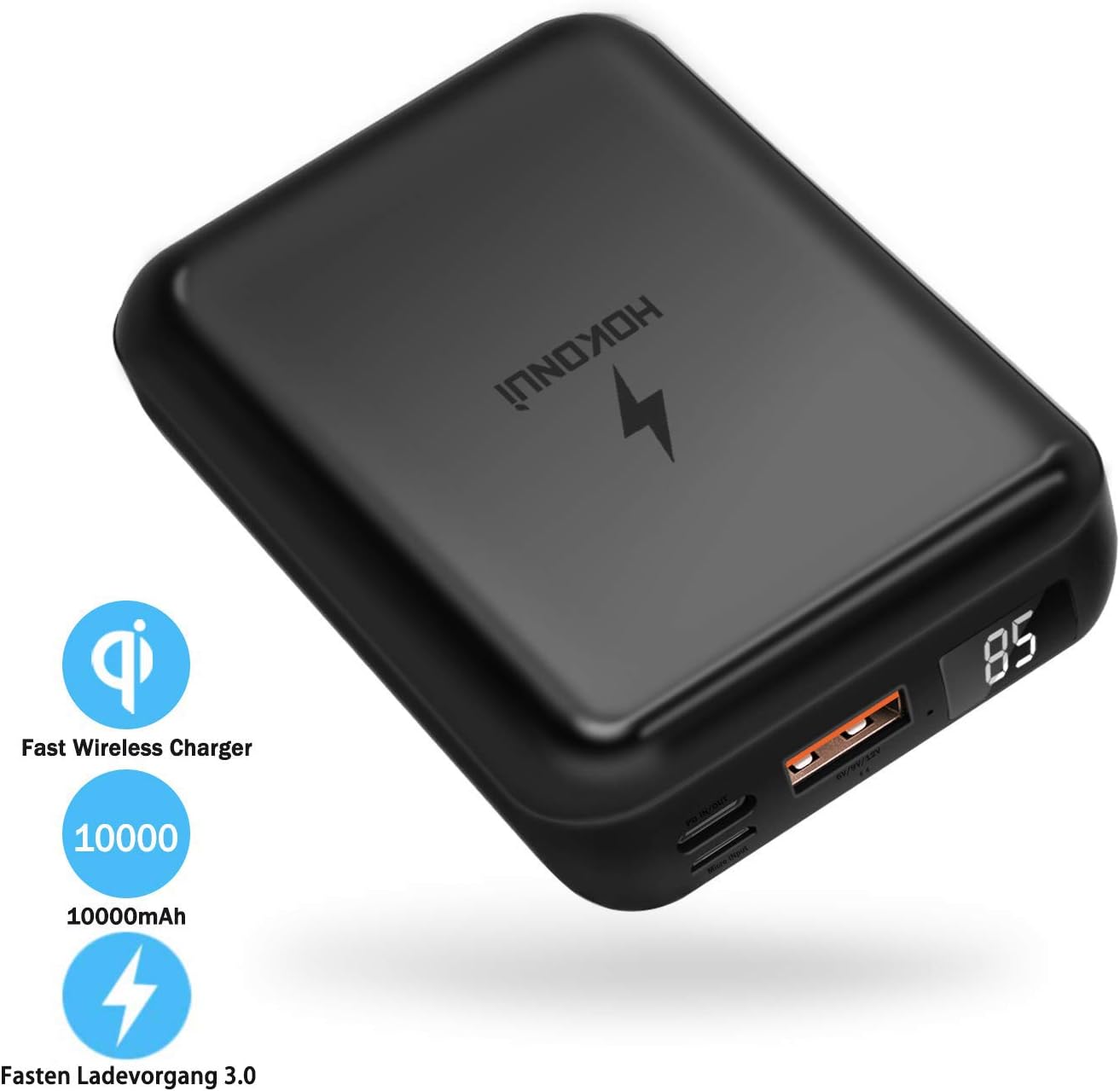 Powerbank External Battery 10000mAh QuickCharge 3.0 Wireless Quick Charger with Digital Screen Mobile Phone Holder Dual Input Bi-Directional Quick Charge Portable for iPhone Samsung Smartphone