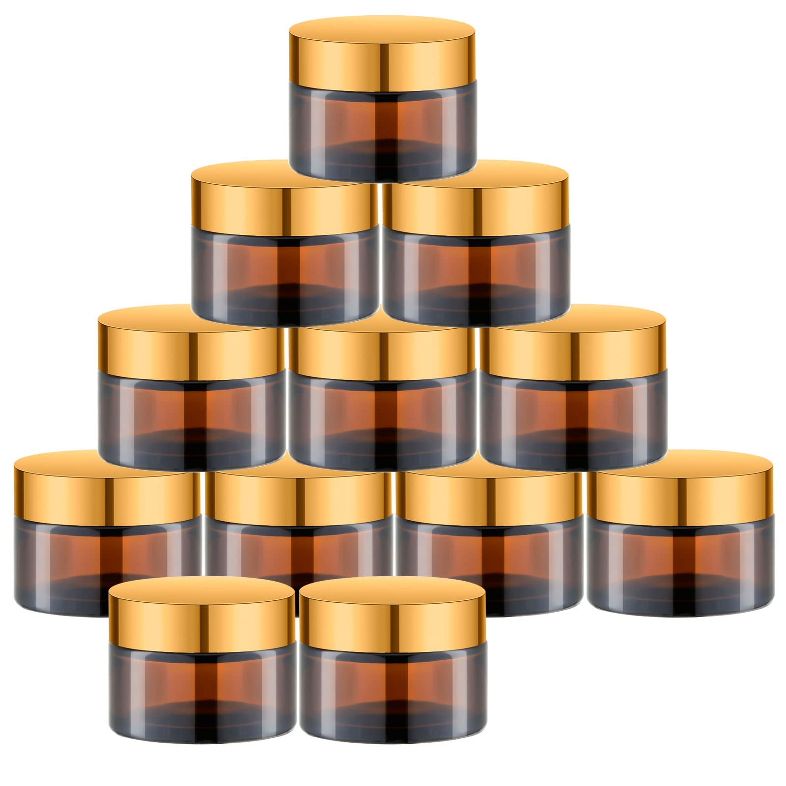 Photo 1 of 1 Oz Amber Round Glass Jars with Gold Lid, Empty Glass Containers with Inner Liners, Refillable Cosmetic Vials for Cream, Lotion, Ointment (12 PCS)