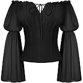 Scarlet Darkness Renaissance Shirt Women Long Sleeve Off Shoulder Tops Pirate Peasant Blouse