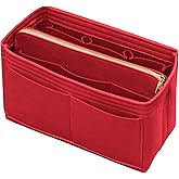 DailyPlus Purse Organizer Insert with Zipper Felt Bag Organizer Handbag Organizer Insert Bag in Bag Organizer with Key Chain for Tote Purse Bag Red Medium