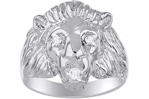 RYLOS Lion Head Ring Sterling Silver Genuine Diamond in Mouth & Gorgeous Precious Color Stone Birthstone in Eyes #1 in Mens Jewelry Men's Ring Amazing Conversation Starter Sizes 6,7,8,9,10,11,12,13