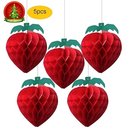 Heartfeel Pack Of 5 Honeycomb Strawberry Tissue Honeycomb Hanging