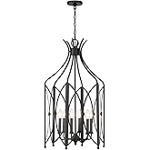 Savoy House 3-6802-6-188 Enclave Vintage Traditional Glass Panel Pendant, 6-Light 360 Total Watts, 35" H x 21" W, Black Tourm