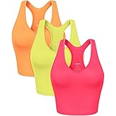 ODODOS 3-Pack Seamless Racerback Crop Tank for Women Ribbed Knit Soft Crop Tops