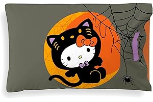 Jay Franco Halloween Trick or Treat Candy Bag – Reversible Pillowcase with Handles, Standard 20 x 30 Inch Pillow Cover, Orange - Hello Kitty