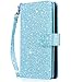 Galaxy S8 Case,Galaxy S8 Wallet Case,Dailylux Premium PU Leather Flip Credit Card Holder Wristlet Shockproof Protective Luxury Bling Flip Case Samsung Galaxy S8 5.8 inch-Glitter Blue