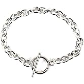 Quivox Chunky Gold Link Chain Toggle Bracelet, Simple Silver Ot Buckle Thick Bracelet, Stackable Exaggerated Statement Wrist Jewelry