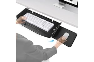 CIAO STILISTA Solid Steel Under Desk Keyboard Tray Slide Out with 360° Rotating Mouse Platform,Keyboard Shelf Sliding,Under Desk Mounted Keyboard Holder,Under Desk Keyboard Drawer 28"Lx11"W
