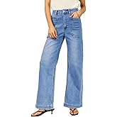EVALESS Women's High Waisted Wide Leg Stretchy Denim Pants