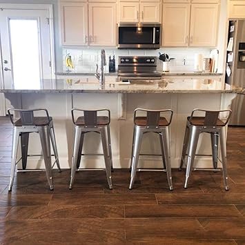 Tongli 30 Metal Bar Stools Set Of 4 Industrial Bar Height Stools With Back 30 Inches Silver Low Back Amazon In Home Kitchen