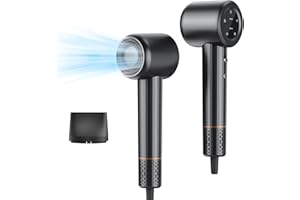 Dretolfn Hair Dryer, Professional High Speed Ionic Blow Dryer for Fast Drying, Powerful 1400W Hairdryer 3Temps /2Speeds, Low Noise Thermo-Control Hairdryer with Nozzle, No Heat Damage, Grey