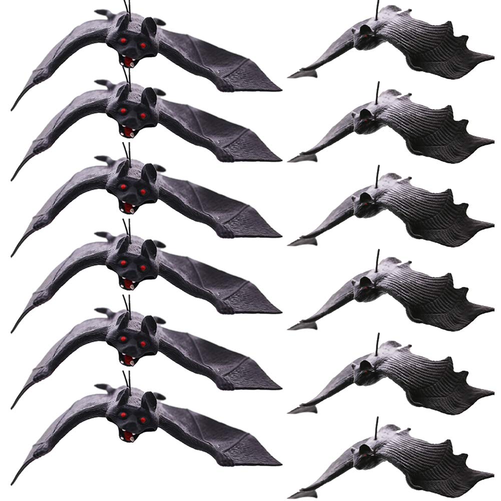 12PCS Halloween Bats,Rubber Hanging Bats for Halloween Party,April Fool\'s Day,Haunted House Decoration