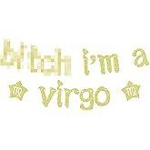 I'm a Virgo Banner, Virgo Birthday Bunt Sign, Virgo Season, 12 Zodiac Constellations Birthday Party Decorations Gold Glitter