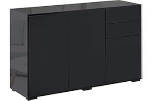 HOMCOM High Gloss Buffet Sideboard with 2 Drawers, 3 Doors and Adjustable Shelf, Kitchen Storage Cabinet with Push Open Desig