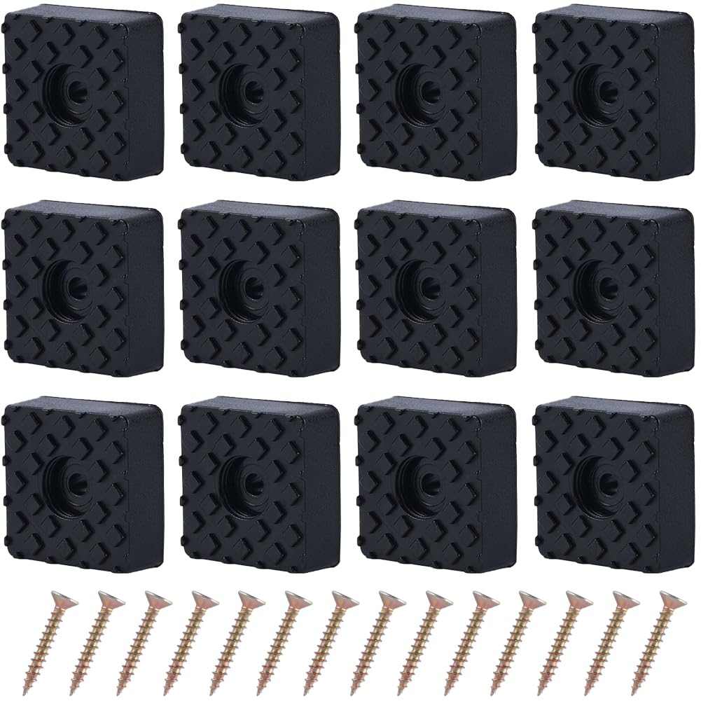 GORGECRAFT 20Pcs Black Rubber Furniture Pads with Screws 30mm Square Shape Heavy Duty Non Slip No Skid Feet Pad Grippers for Table Desk Garden Chairs Sofa Cups Floor Protectors