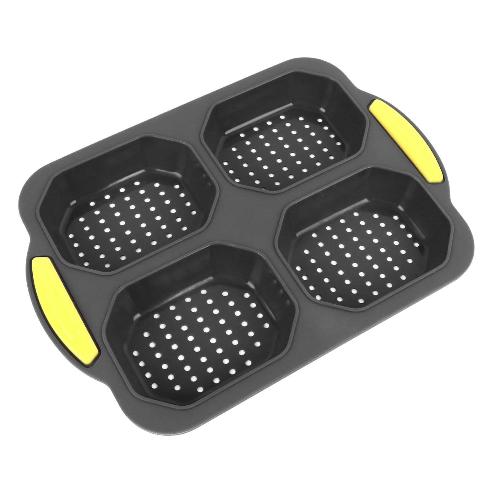 Fockety Hamburger Bun, 4 Cavity Non Stick Hamburger Bun Pan Baking Pan, Microwaves and Dishwasher Safe, 0.0x7.2x1.0inch Heat Resistant Silicone Loaf Pan for French Baguettes Hot Dog