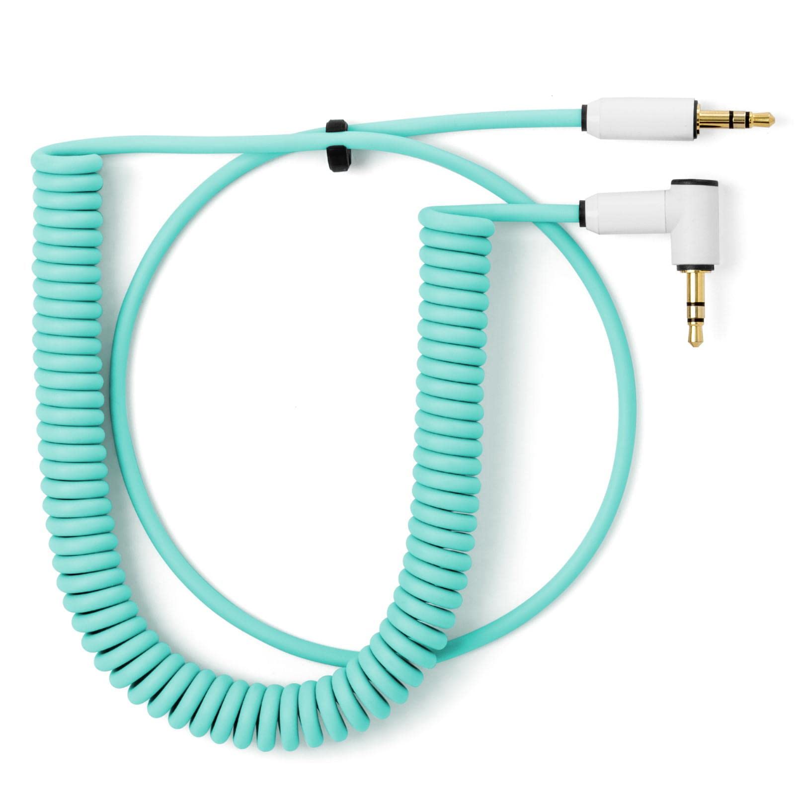 MyVolts Candycord OP-1 / OP-Z Special audio cable, straight mini jack to angled mini jack, curly 65cm to 90cm, Mint Green colour