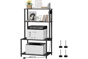 Creso hom Printer Stand with Storage, 4 Tier Printer Table with Charging Station, Kitchen Storage Rack, Printer Cart for Home Office, Printer Shelf for Printer Scanner Fax (Black)