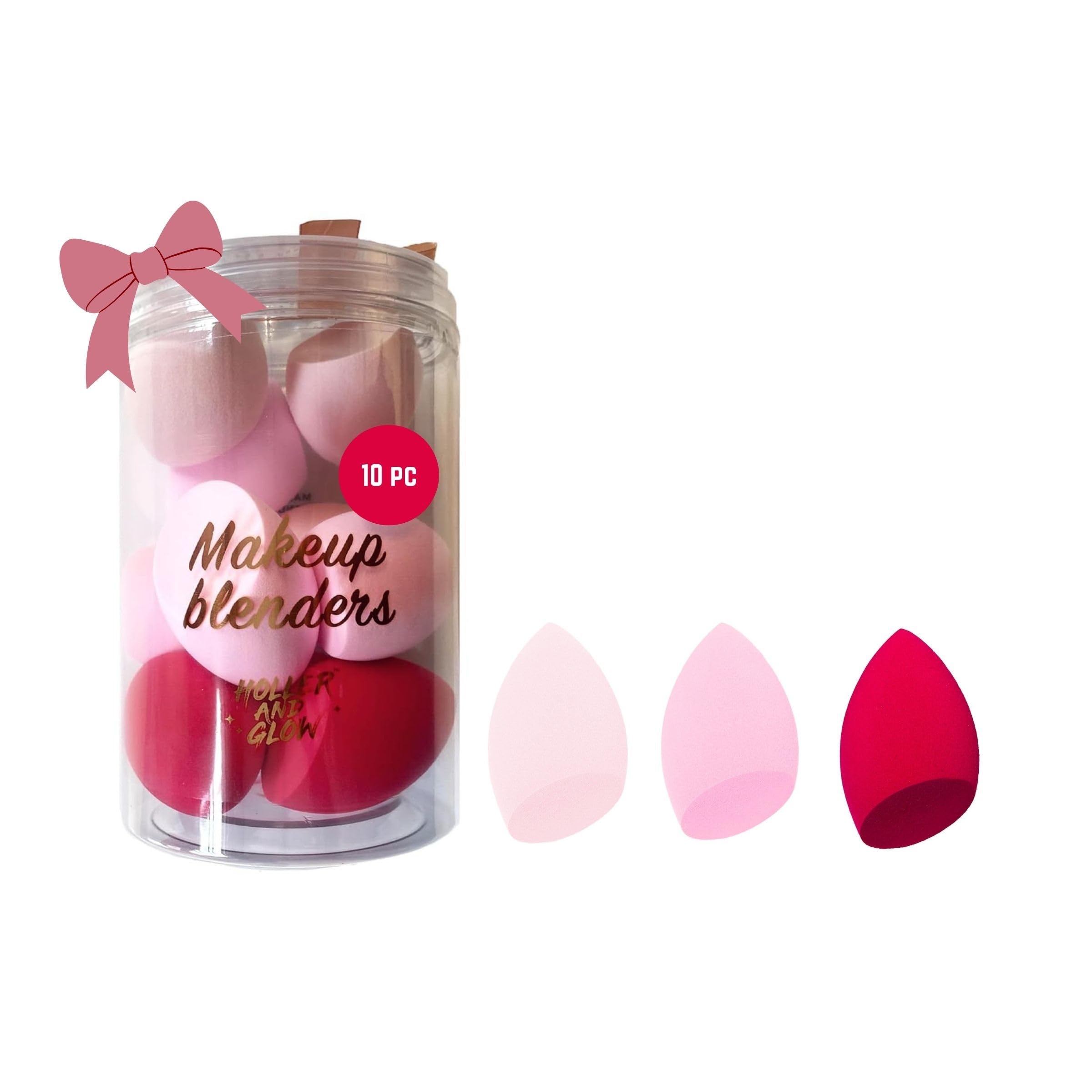 Holler and Glow Makeup Blenders 10-Piece Gift Set, Includes Pink Makeup Sponges