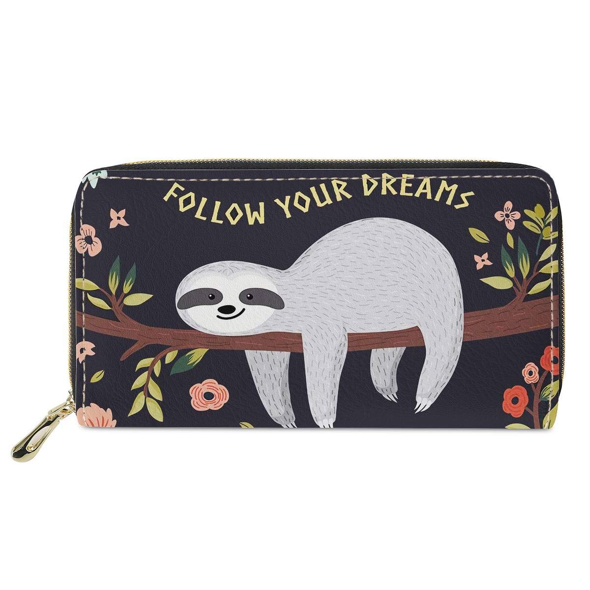 spArt Womens Long Wallet Purse Card Holders Sloth Follow Your Dreams Pattern Leather Clutch Bag Phone Case