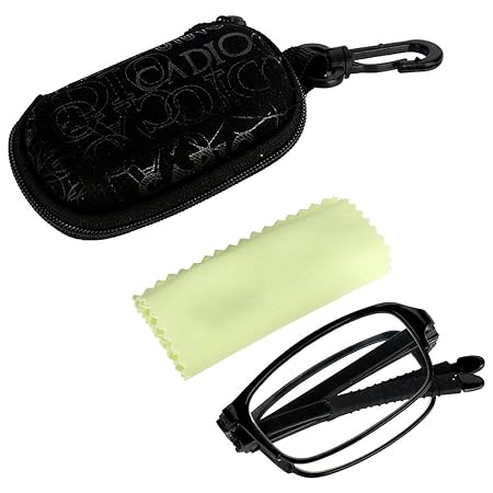 Sonew Faltbare Lesebrille leichte professionelle Falten presbyopische Brille für Mann Frauen schwarz Nylon Zip-Case(1.5)