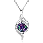 FANCIME Birthstone Necklace for Women Round Cubic Zirconia Necklace S925 Sterling Silver full Love Birthday Gifts for Mom Women