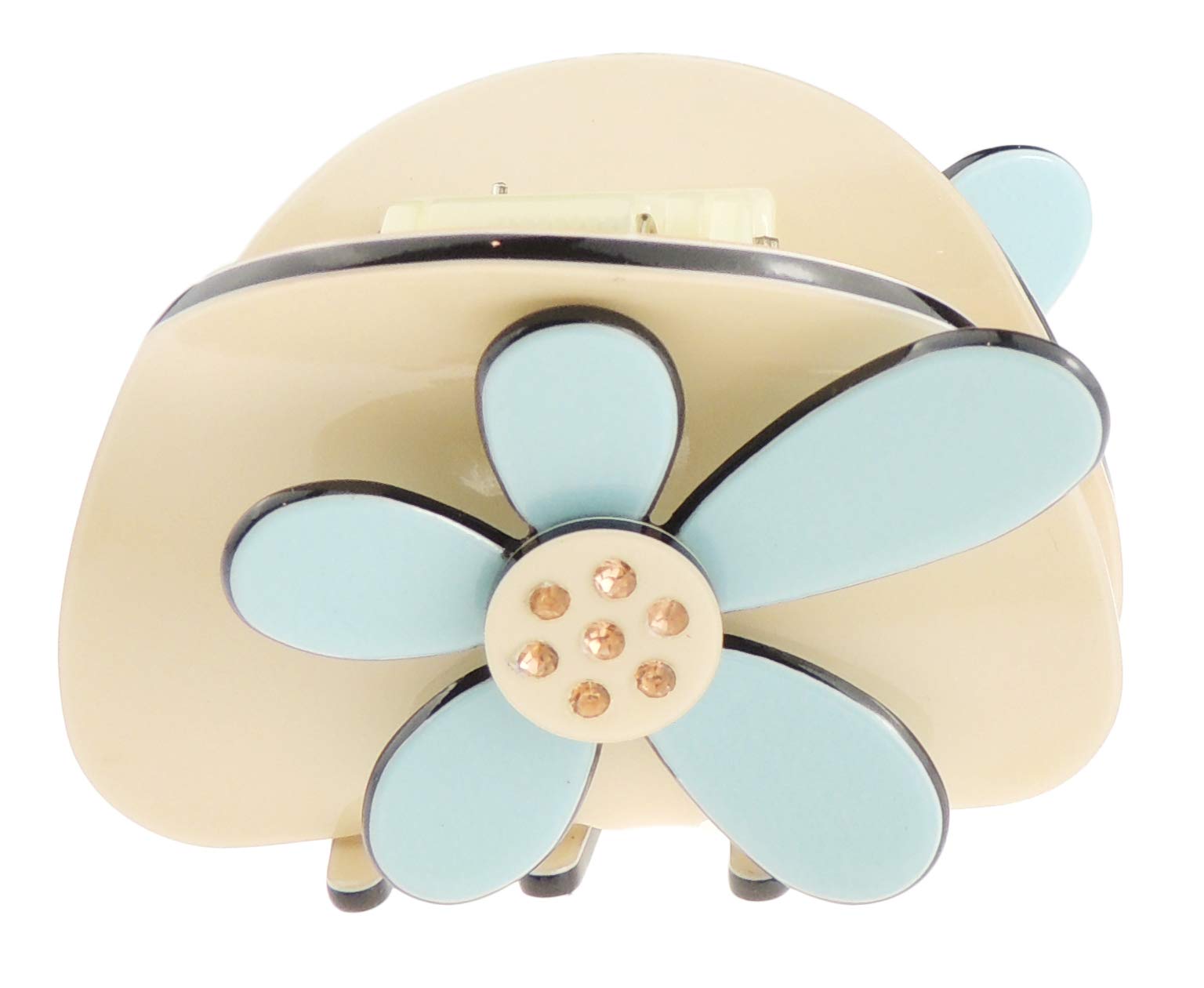 Women Girls Wave Jaw Clip Octopus Clamp Grip Bridal Wedding Party School Everyday Styling Tool Fine Thin Hair Accessories Butterfly Claw Small 6cm Roses Daisy Floral Flowers (Big Cream Blue)