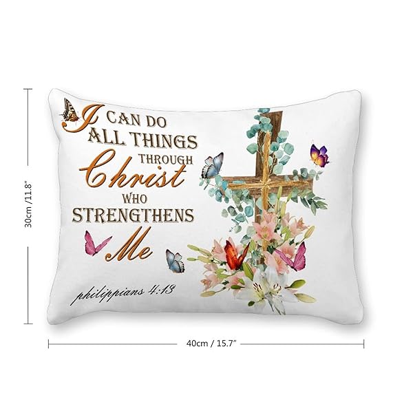 LUMBAR DECORATIVE THROW PILLOW COVERS BIBLE VERSE I CAN DO ALL THINGS THROUGH CHRIST WHO STRENGTHENS ME LILY FLOWERS BUTTERFLY BED PILLOWCASE SOFT PILLOW CASE FOR LIVING ROOM BEDROOM 12″X16″
