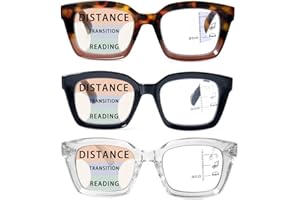 HIYANJN 3 Pack Progressive Multifocal Reading Glasses for Women Men Oprah style Blue Light Blocking Spring Hinger Readers 2.00