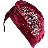 DECOU Feather Image Velvet-Feel Twist Pleated Hair Wrap Stretch Turban Hat