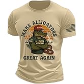 Men's Retro Alligator Alcatraz Funny Florida Everglades Dark Humor Short Sleeve Crew Neck America Flag Tee