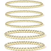 Badu Gold Plate Bead Bracelet for Women 14K Gold Plated Bead Ball Bracelet Stretchable Elastic Hypoallergenic Bohemian Stacka