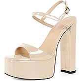 Esvowido Womens Chunky Block Platform Heels 6 Inch Square Open Toe Sandal High Heels