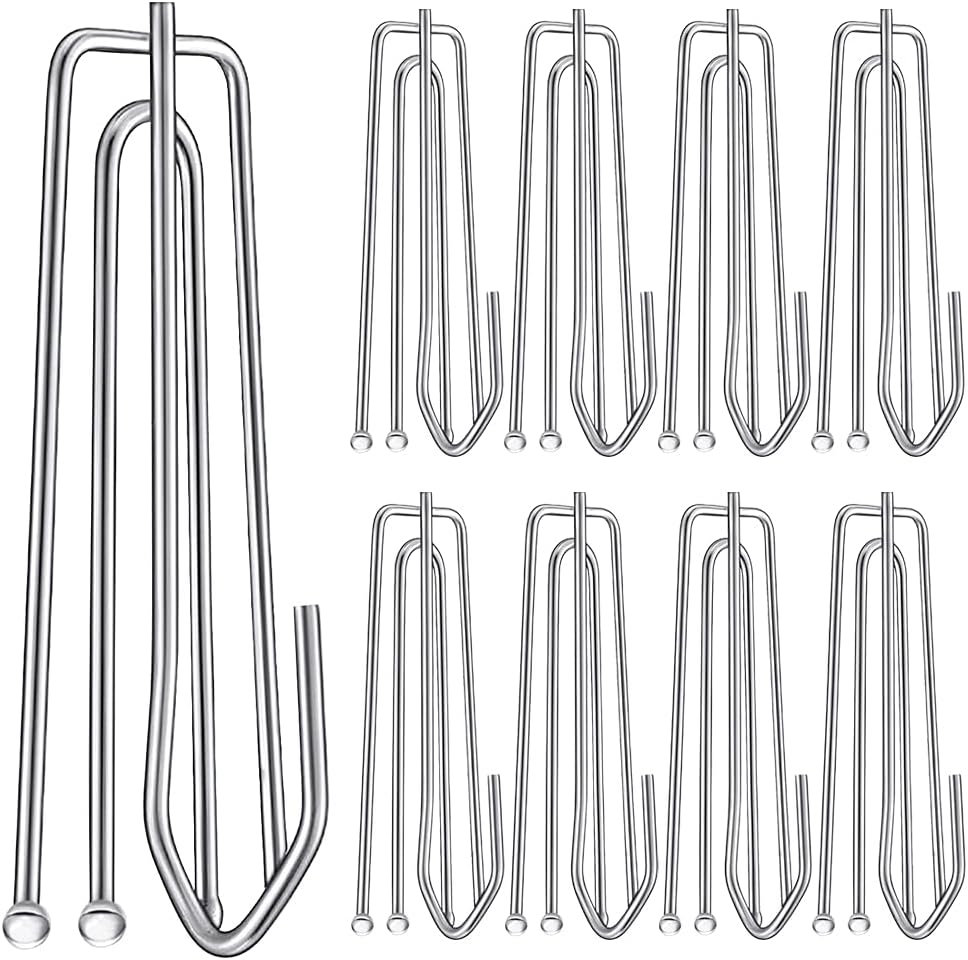 Window Treatment Hardware - 60PCS Stainless Steel Drapery Hook and Pin for Pleated Drapes 4 Prongs Pinch Pleat Clips Traverse Pleater 4 End Curtain Hangers for Window Door Bathroom Curtain