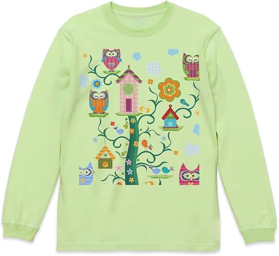 Amazon Igsticker ロング Tシャツ ロンt 長袖 カットソー メンズ レディス プリント おしゃれ クルーネック Mサイズ ミルキーライム 男女兼用 T Shirt ラブリー フクロウ 家 イラスト Tシャツ カットソー 通販