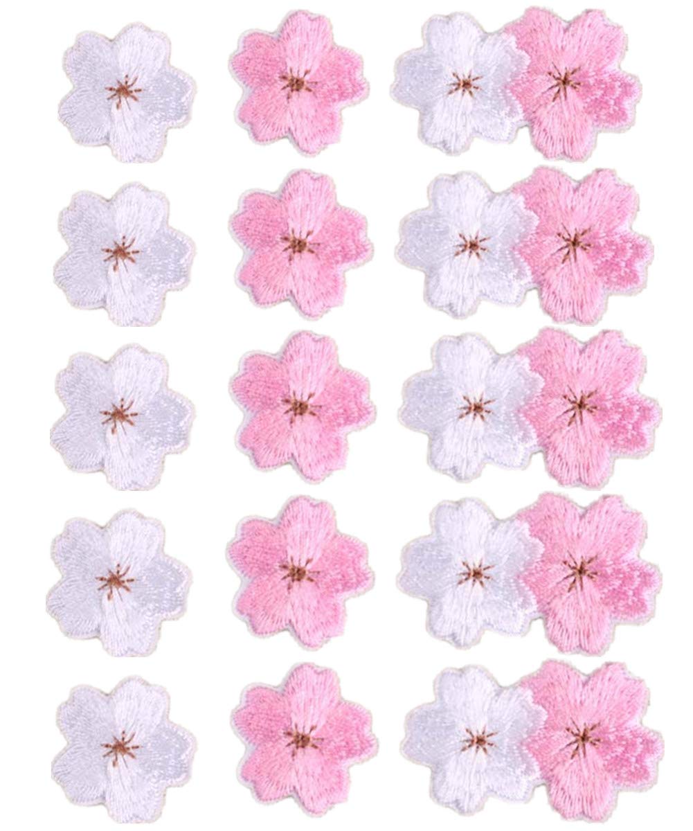 Photo 1 of MSCFTFB 15 Pieces Sakura Iron on Patches Flower Embroidered Applique Patches Sew on Badge Stickers for Clothes Jackets Backpack Repairing Decorations