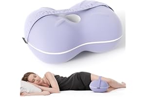 Ruizman Knee Pillow for Side Sleepers - Cooling Leg Pillow for Side Sleeping - Memory Foam Knee Pillows with Strap for Hip Pain & Spine Alignment (Soft Purple)