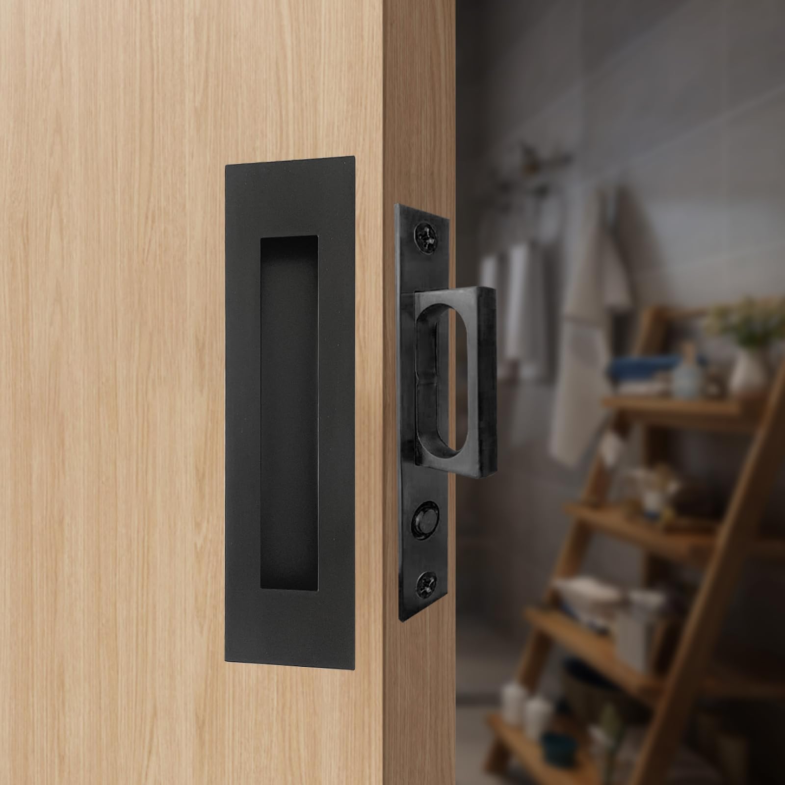 Photo 1 of senharvest Recessed Finger Flush Pulls with Edge Pull -Sliding Closet Door Handles Hardware Suitable for Pocket Door,Closet Door,Sliding Doors, Barn Door Handle (Black, 7Inch)