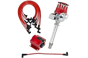 A-Team Performance R2R Distributor Coil Kit with Red Cap & 8mm Spark Plug Wire Set - Adjustable Mechanical Advance & Oversized Shaft - Compatible with SBC Small Block Chevy/GMC 283-400 Engines
