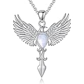 Genuine Rainbow Moonstone Phoenix Pendant Necklace 925 Sterling Silver Animal Wings Natural Gemstone June Birthstone Jewelry for Women Phoenix lover