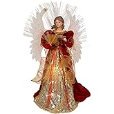 18-Inch UL 70-Light Fiber-Optic LED Red and Gold Angel Tree Top