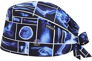 TOVELLE X-Ray Printed Scrub Caps for Men and Women with Buttons, Adjustable Static-Resistant Medical Hats, Classic and Breathable Surgical Caps with Sweatband for Long Hours