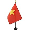 AZ FLAG - Vietnam Table Flag 4'' x 6'' - Vietnamese Mini Desk Flag 100% Polyester 15 x 10 cm - Office Banner with 10'' Pole - Golden Spear
