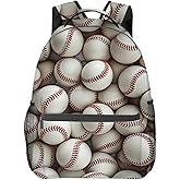 CUEBOS Baseball Backpack, Polyester Laptop Bag, Realistic Seamless Ball Print Backpacks, Base Sport Back Pack, Rucksack Gifts for Athletic Lover, Teens Bookbag, Travel Daypack, Hiking, Camping