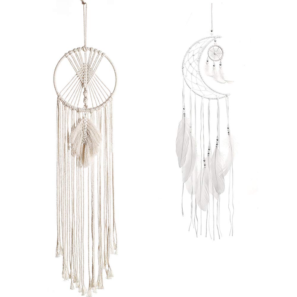 Kaxich 2 pcs Wall Hanging Moon Dream Catcher Bohemian Home Decor Wedding Party Boho Decoration