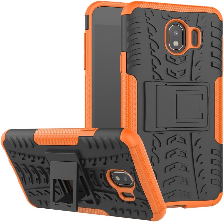 for Samsung Galaxy J1 Mini Prime/J106 Case Hard Shell Soft TPU Thin Slim Military Grade Holder Stand Grip Protective Cover (Orange)