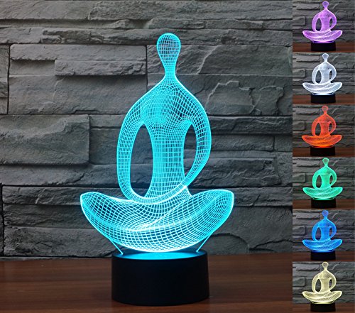 [New Arrival] Lmeison Sitting Meditation Visual Effect 3D Illusion Lamp 7 LED Colors Change Décor Atmosphere Lamp with USB Cable Smart Touch Button Control, Creative Gift Toys Decorations