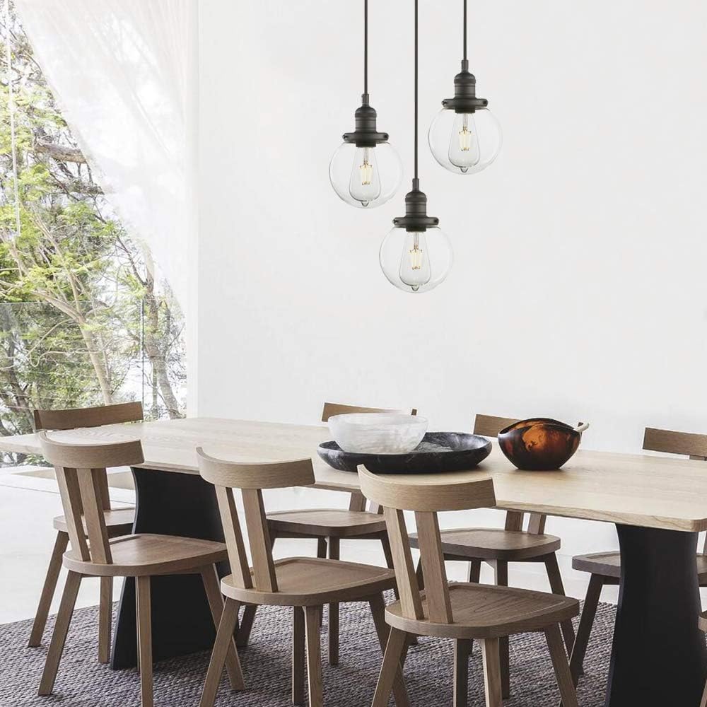 Phansthy Industrial Pendant 3 Lights Chandelier Flush Mount Light with Globe Glass Shade - Image 3