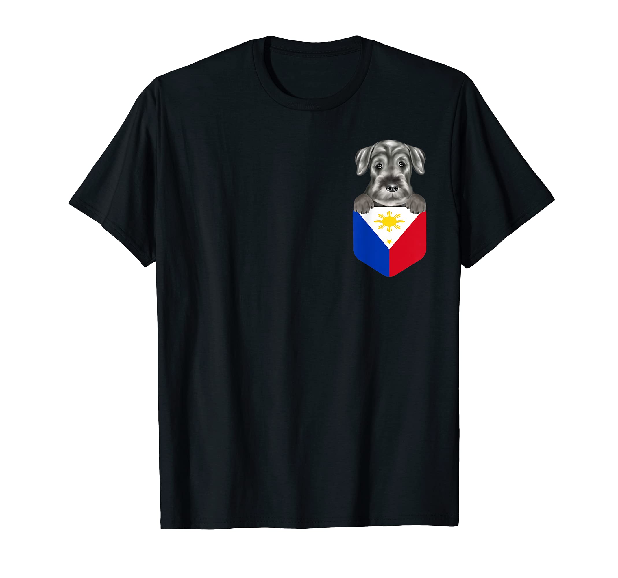 Philippines Flag Standard Schnauzer Dog In Pocket T-Shirt