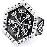 Gungneer Stainless Steel Viking Runic Compass Vegivisir Ring for Men Women, Norse Pagan Jewelry Ring